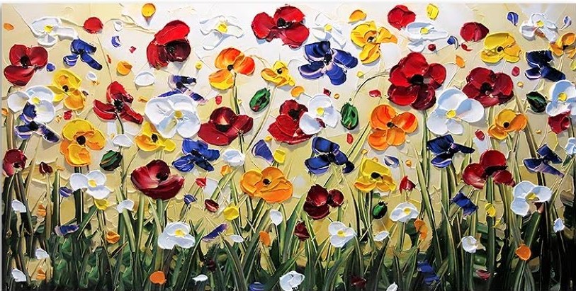 Quadro Decorativo Floral Contemporâneo, Tela em Canvas na Horizontal ideal para ambiente de Sala, Quarto e Hall de entrada (100x70 cm)