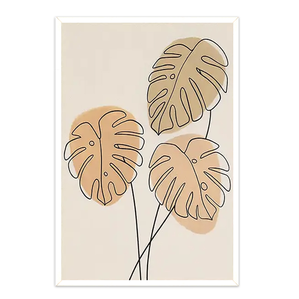 Quadro Decorativo Floral Costela de Adão com Moldura Caixa, na posição Horizontal, ideal para ambiente de Sala, Quarto e Hall  (90x70cm)