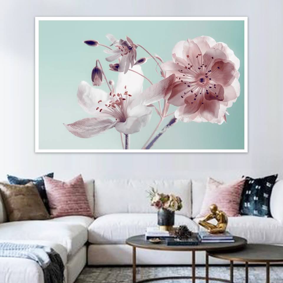 Quadro Decorativo Floral Fotografico com Moldura Caixa Branca, na posição Horizontal, ideal para ambiente de Sala, Quarto e Hall (100x70 cm)
