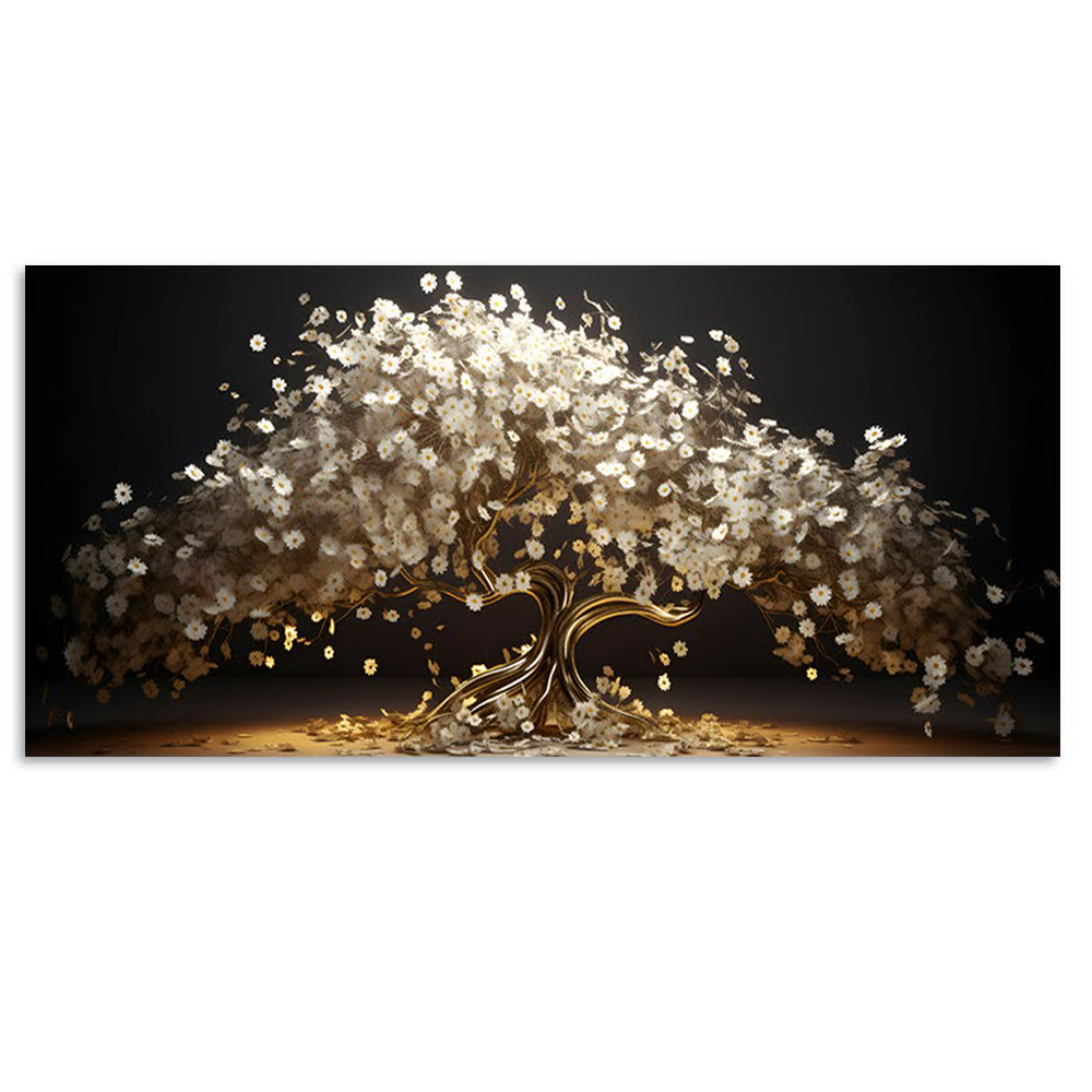 Quadro Decorativo Floral Pintura Arvore Maravilha, Tela em Canvas na Horizontal ideal para ambiente de Sala de estar, jantar, reuniões, Quarto e Hall de entrada