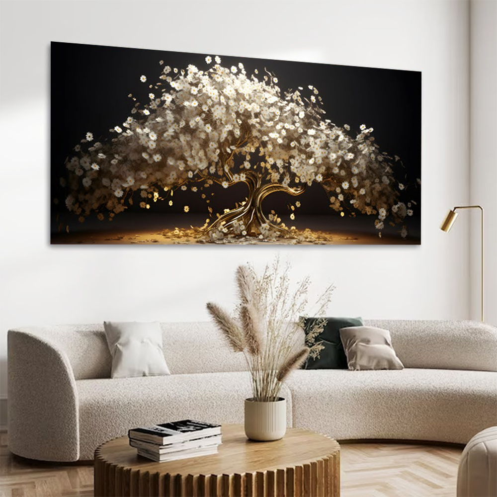 Quadro Decorativo Floral Pintura Arvore Maravilha, Tela em Canvas na Horizontal ideal para ambiente de Sala de estar, jantar, reuniões, Quarto e Hall de entrada