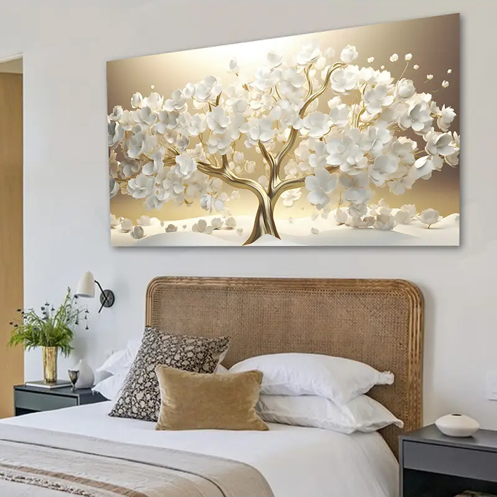 Quadro Decorativo Floral Pintura Arvore Prosperidade, Tela em Canvas na Horizontal ideal para ambiente de Sala de estar, jantar, reuniões, Quarto e Hall de entrada