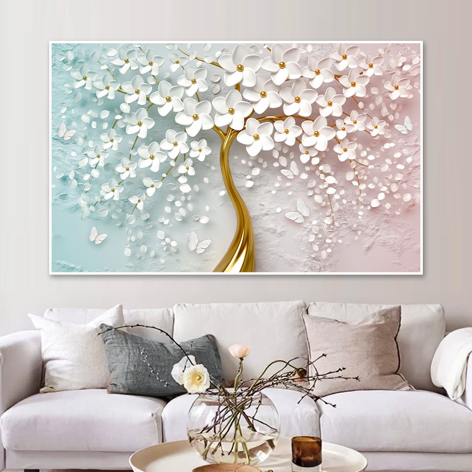 Quadro Decorativo Floral Romantico com Moldura Caixa, na posição Horizontal, ideal para ambiente de Sala, Quarto e Hall
