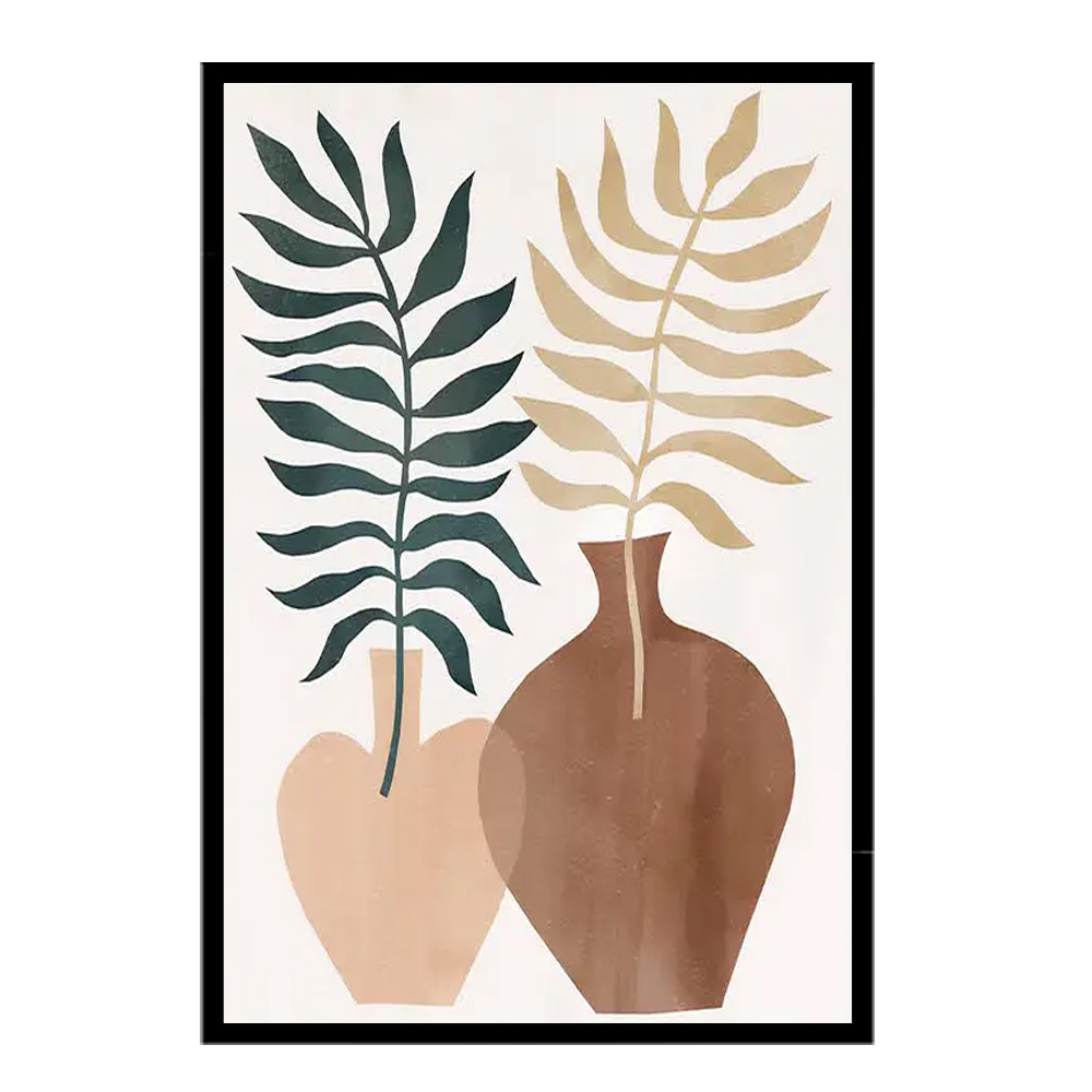 Quadro Decorativo Floral Terracota com Moldura Caixa, na posição Vertical, ideal para ambiente de Sala, Quarto e Hall  (90x70cm)