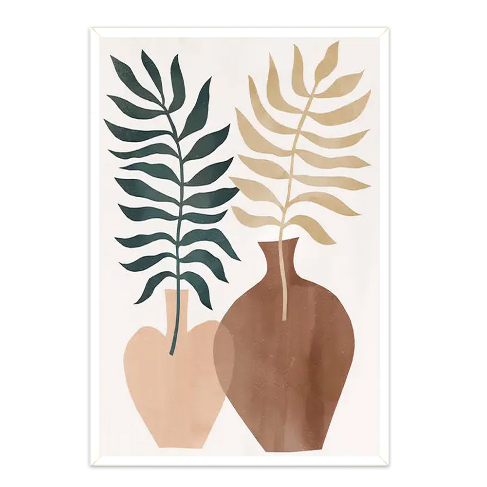 Quadro Decorativo Floral Terracota com Moldura Caixa, na posição Vertical, ideal para ambiente de Sala, Quarto e Hall  (90x70cm)