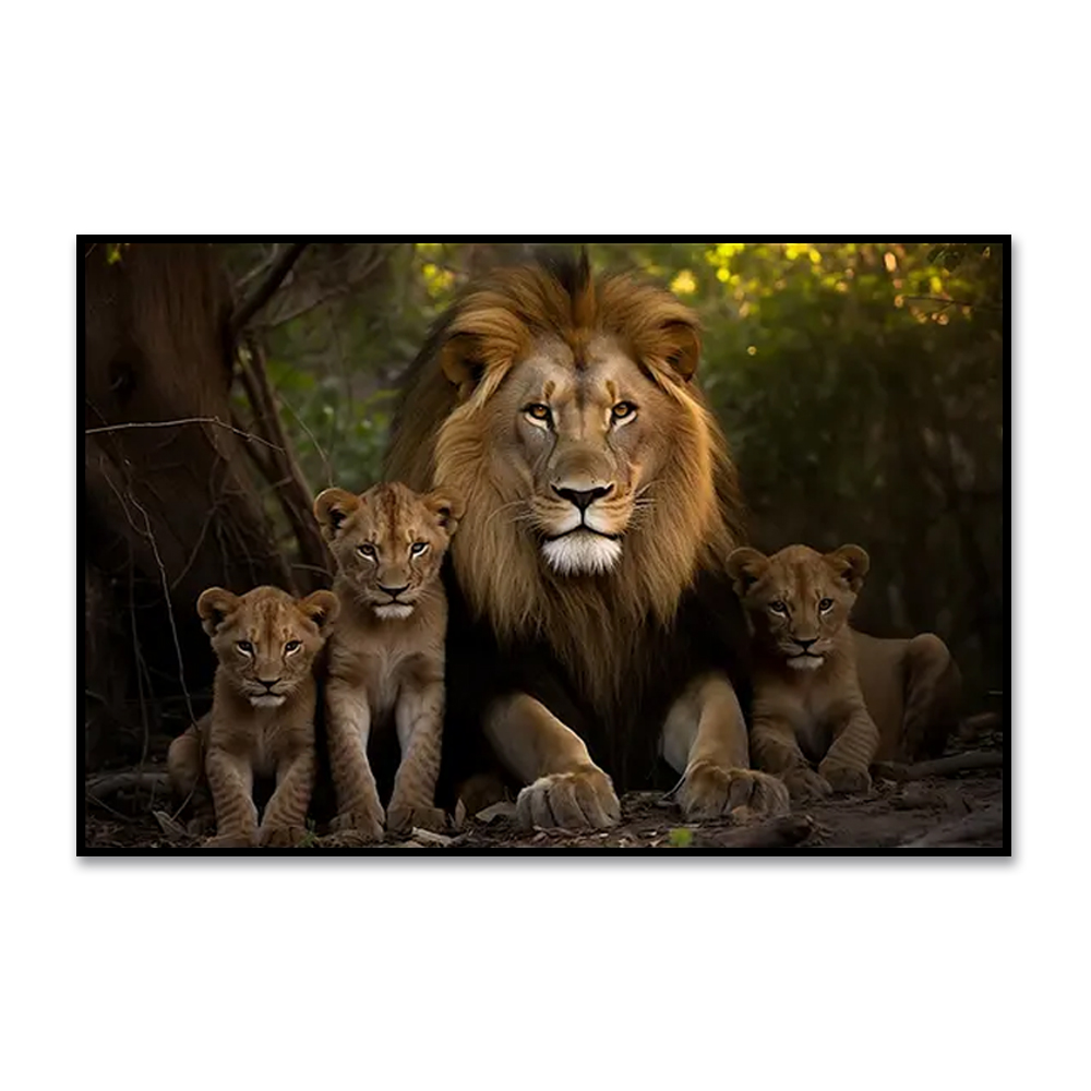 Quadro Decorativo Leão Natureza com Moldura Caixa de 3cm de Profundidade, na posição Horizontal, ideal para ambiente de Sala, Quarto e Hall de Entrada