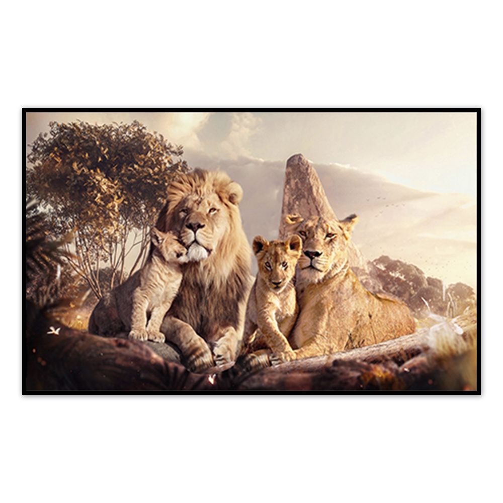 Quadro Decorativo Leão Natureza com Moldura Caixa de 3cm de Profundidade, na posição Horizontal, ideal para ambiente de Sala, Quarto e Hall de Entrada