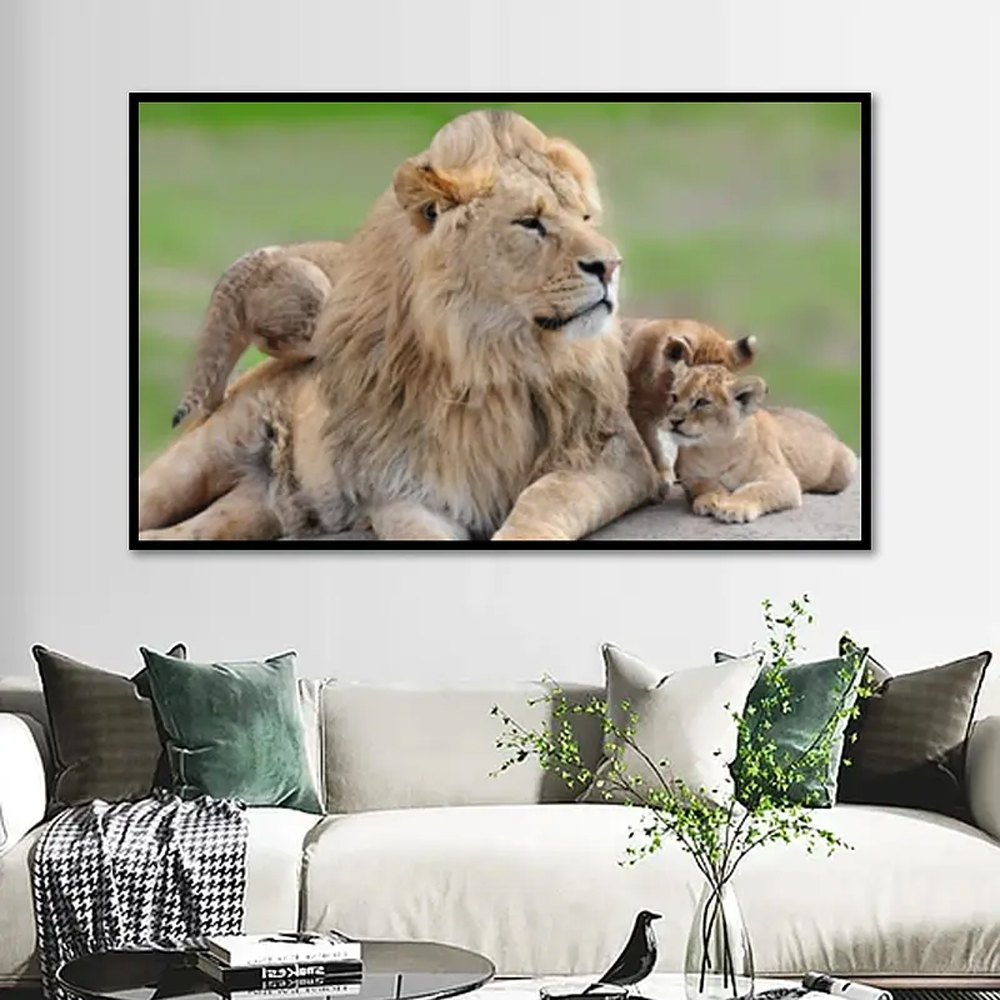 Quadro Decorativo Leão Natureza com Moldura Caixa de 3cm de Profundidade, na posição Horizontal, ideal para ambiente de Sala, Quarto e Hall de Entrada