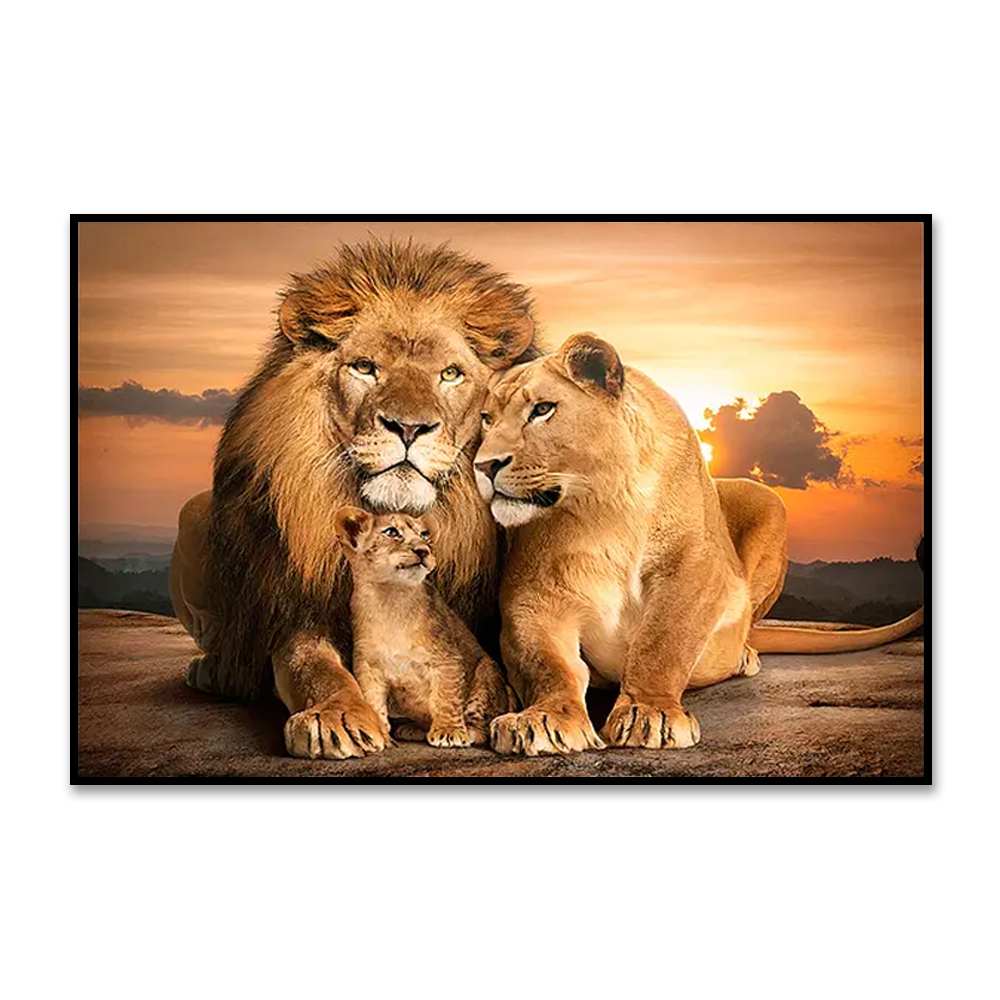 Quadro Decorativo Leão Natureza com Moldura Caixa de 3cm de Profundidade, na posição Horizontal, ideal para ambiente de Sala, Quarto e Hall de Entrada