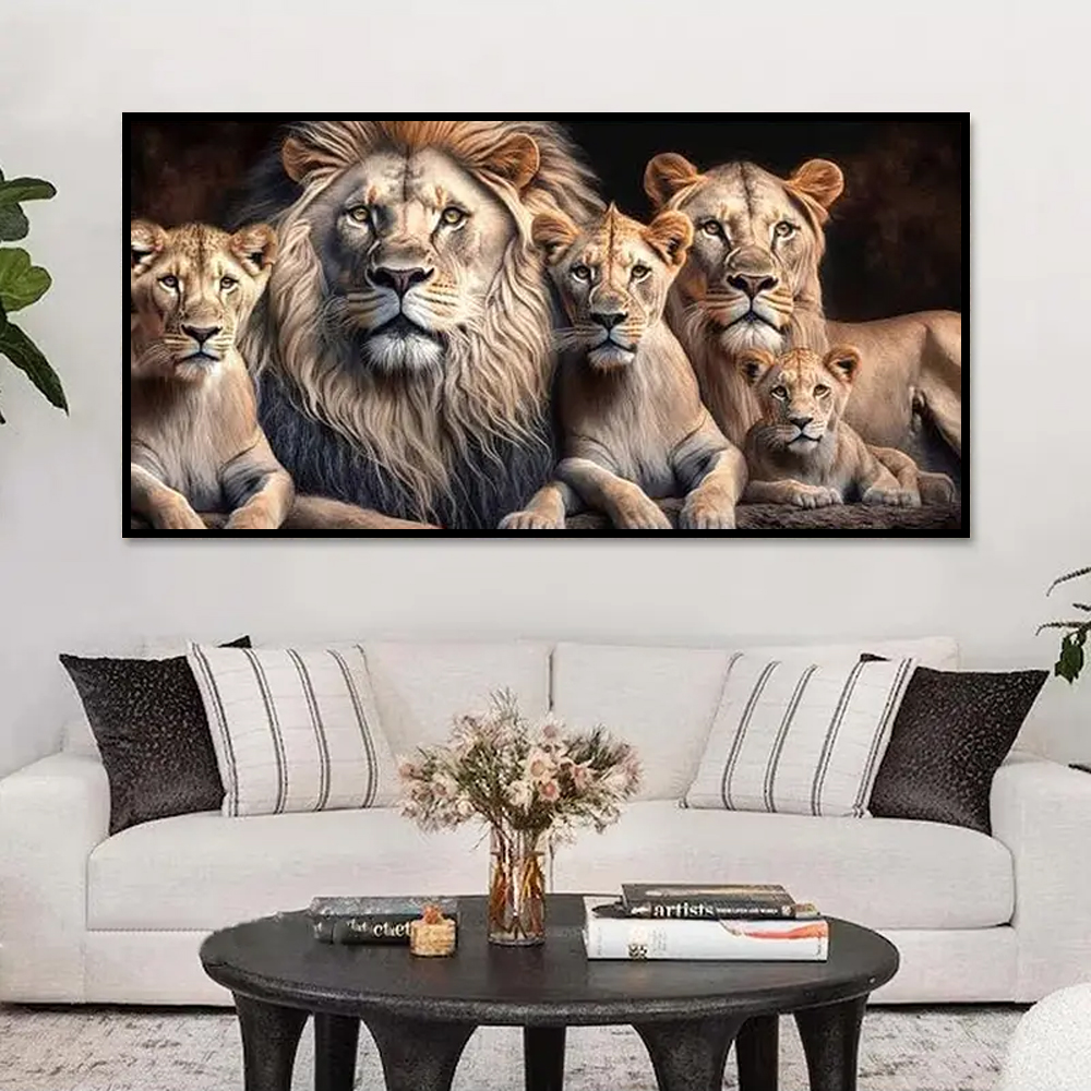 Quadro Decorativo Leão Natureza com Moldura Caixa de 3cm de Profundidade, na posição Horizontal, ideal para ambiente de Sala, Quarto e Hall de Entrada