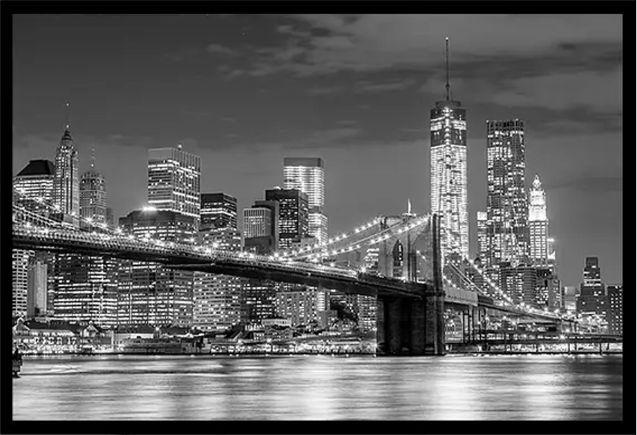 Quadro Decorativo Paisagem New York com Moldura Caixa, na posição Horizontal, ideal para ambiente de Sala, Quarto, Hall e Escritorio