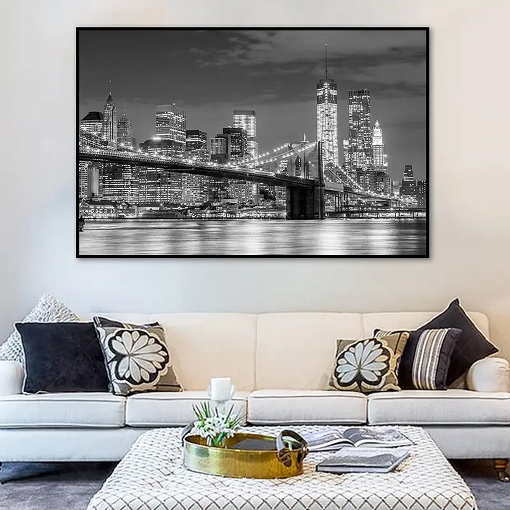 Quadro Decorativo Paisagem New York com Moldura Caixa, na posição Horizontal, ideal para ambiente de Sala, Quarto, Hall e Escritorio