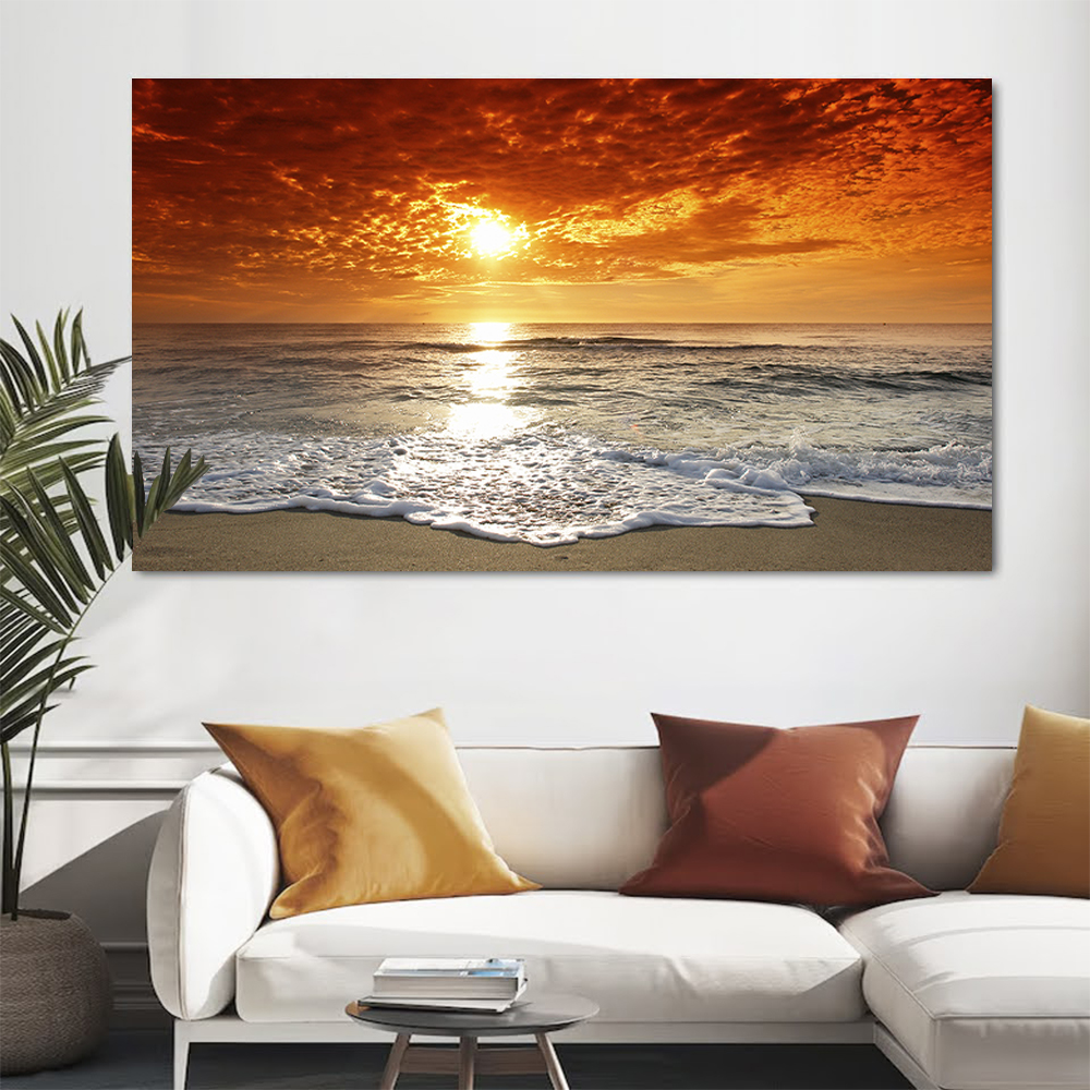 Quadro Decorativo Paisagem Praia com Moldura Caixa de 3cm de Profundidade, na posição Horizontal, ideal para ambiente de Sala, Quarto e Hall de Entrada