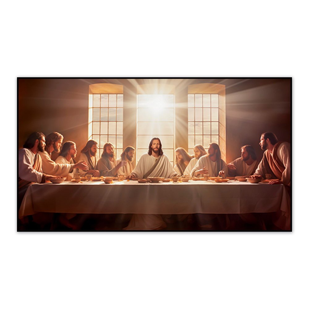 Quadro Decorativo Religião Santa Ceia com Moldura Caixa de 3cm de Profundidade, na posição Horizontal, Ideal para ambiente de Sala, Quarto e Hall de Entrada