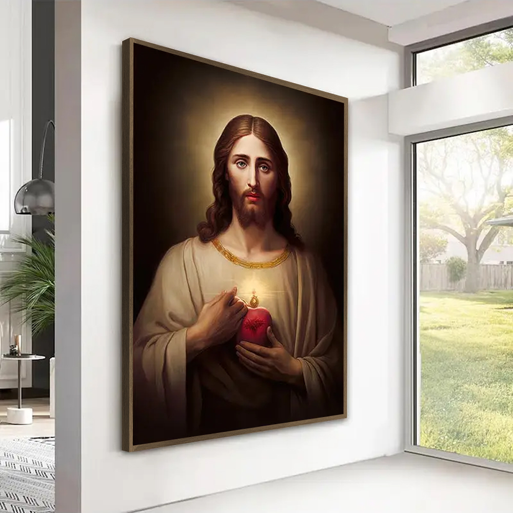 Quadro Decorativo Religioso Cristo com Moldura Caixa de 3cm de Profundidade, na posição Vertical, ideal para ambiente de Sala, Quarto e Hall de Entrada
