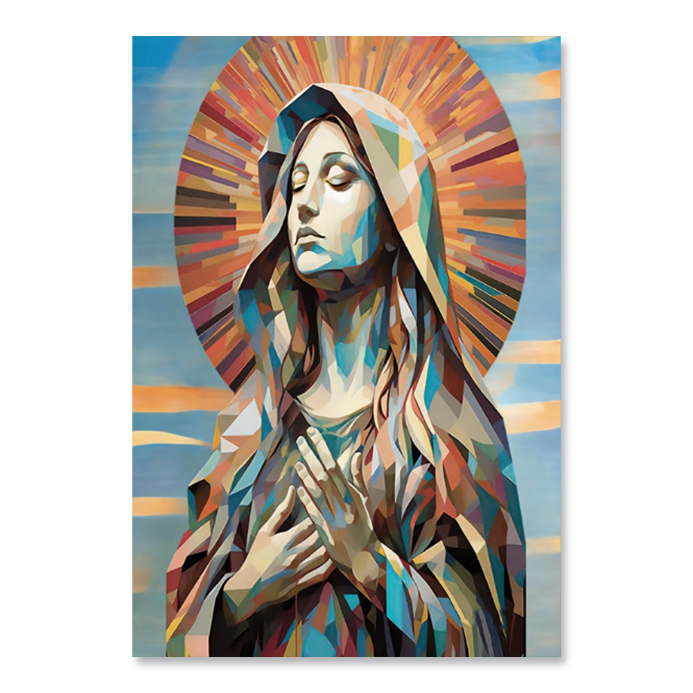 Quadro Decorativo Religioso Maria, Tela em Canvas na Vertical ideal para ambiente de Sala de estar, jantar, reuniões, Quarto e Hall de entrada  (100x70cm)