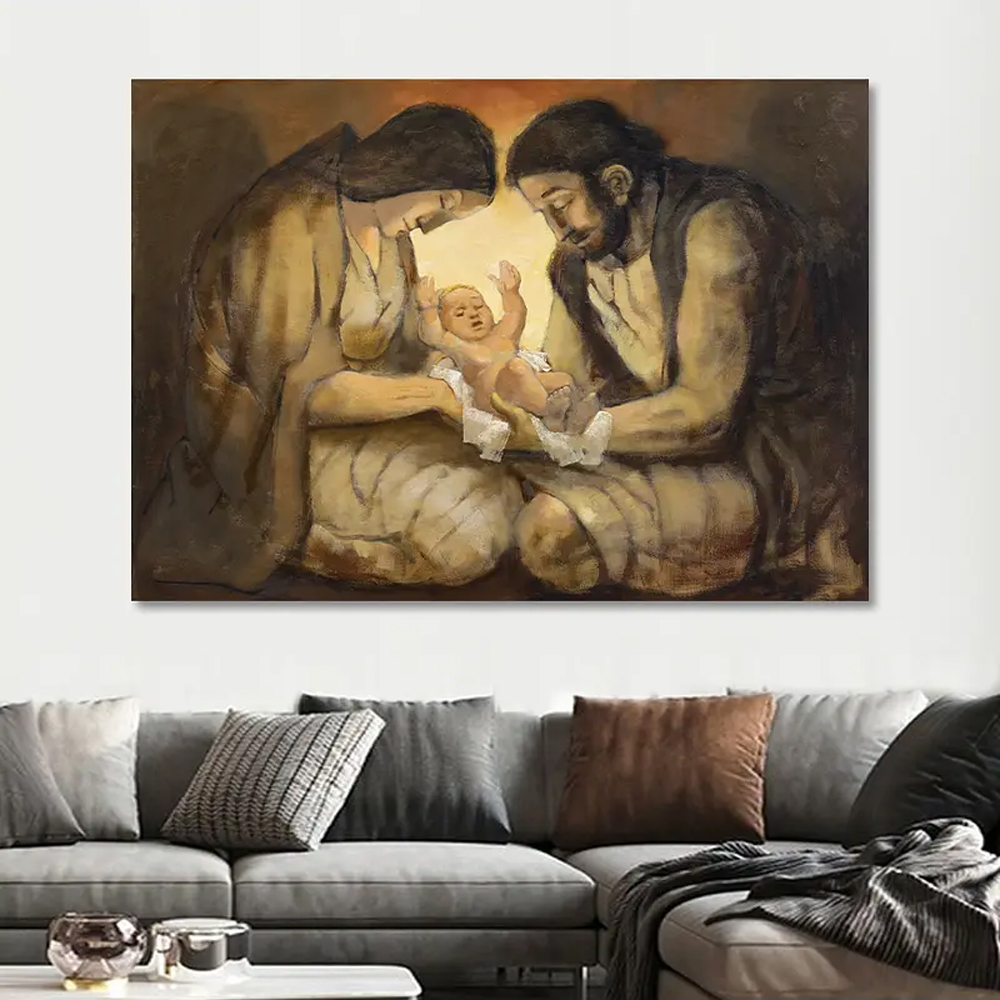 Quadro Decorativo Religioso Nascimento, Tela em Canvas na Horizontal ideal para ambiente de Sala de estar, jantar, reuniões, Quarto e Hall de entrada