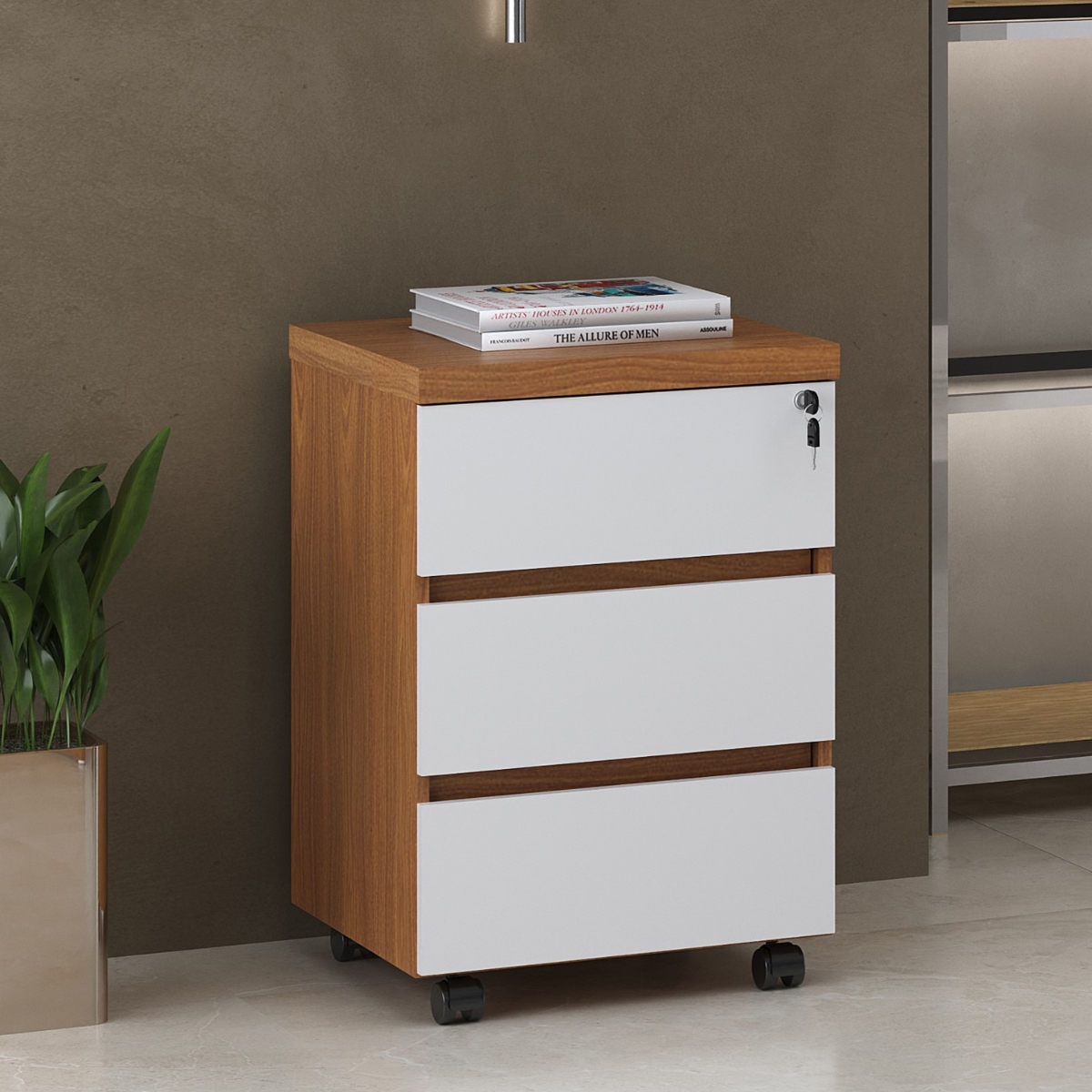  Mesa para Escritório e Gaveteiro Araçu Freijó Branco