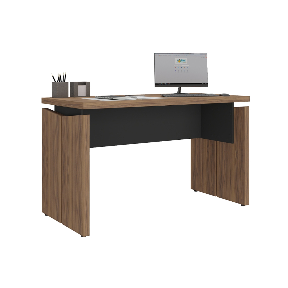  Mesa para Escritório e Gaveteiro Araçu Nogal Preto