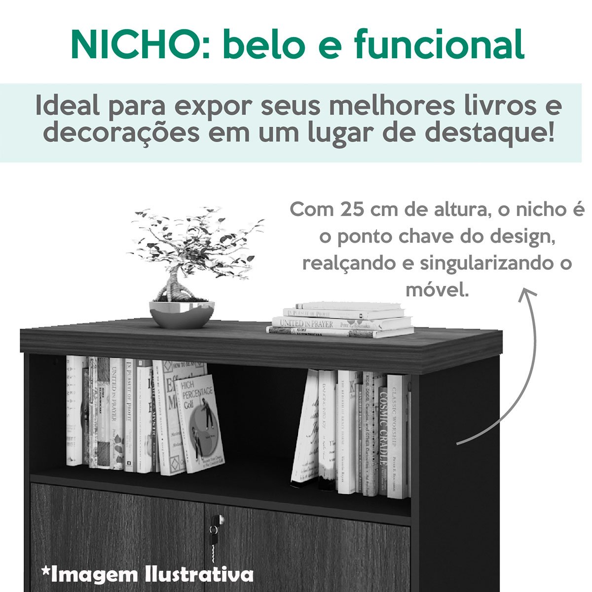 Armário p/ Escritório Tamburato Executiva c/ Chave 2 Portas  Charuto/Preto