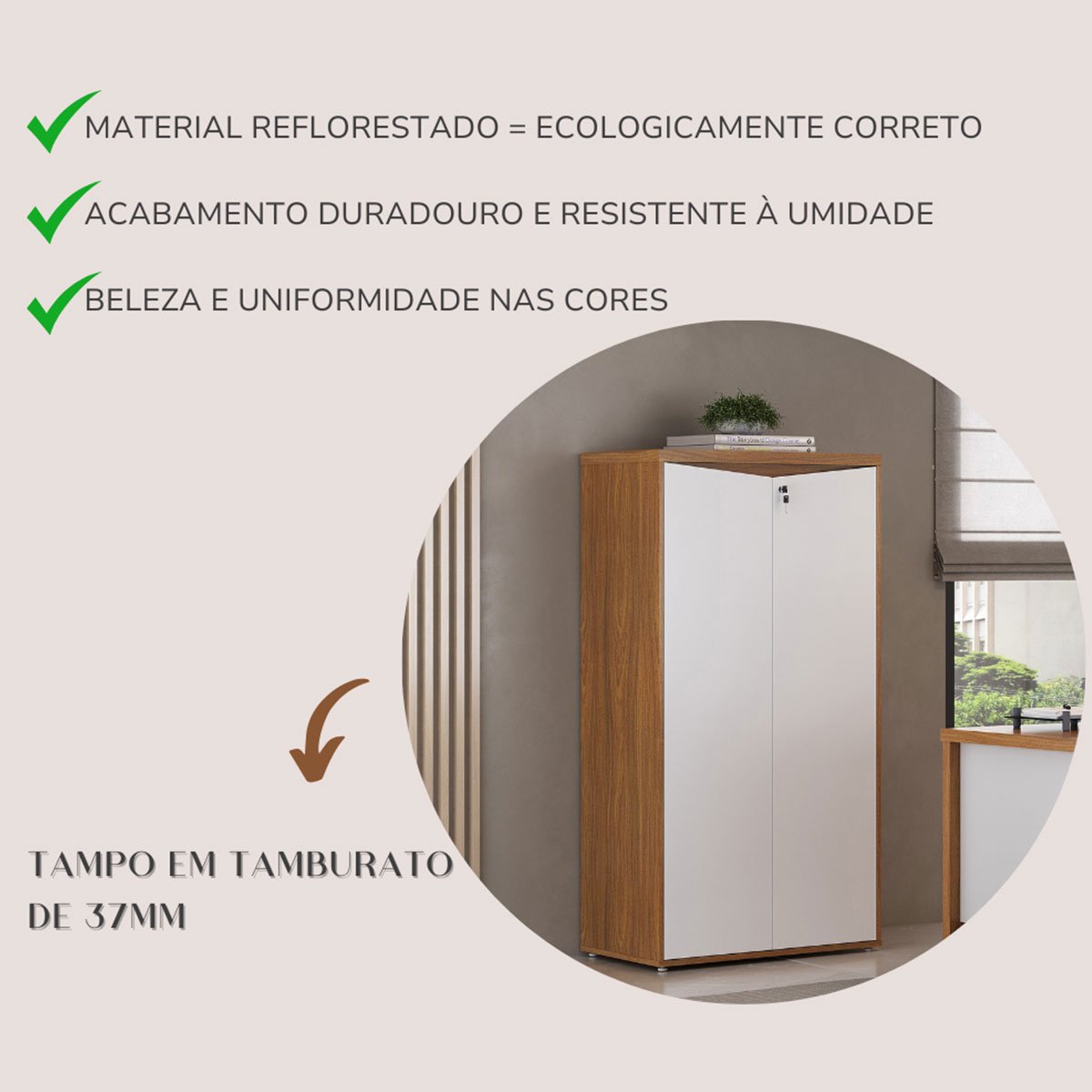 Armário para Escritório 2 Portas com Chave 3 Prateleiras Branco/Freijó