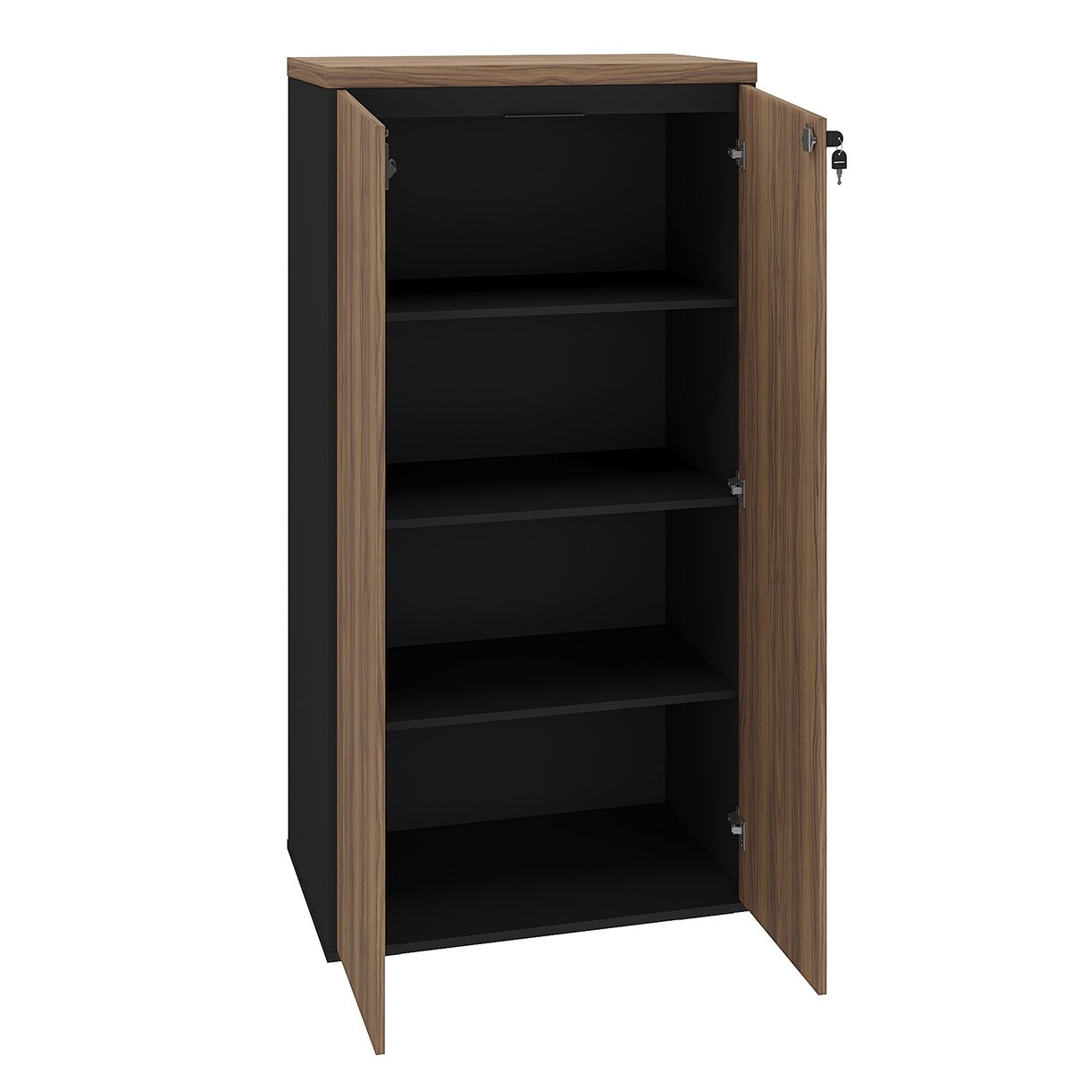 Armário para Escritório 2 Portas com Chave 3 Prateleiras Nogal/Preto