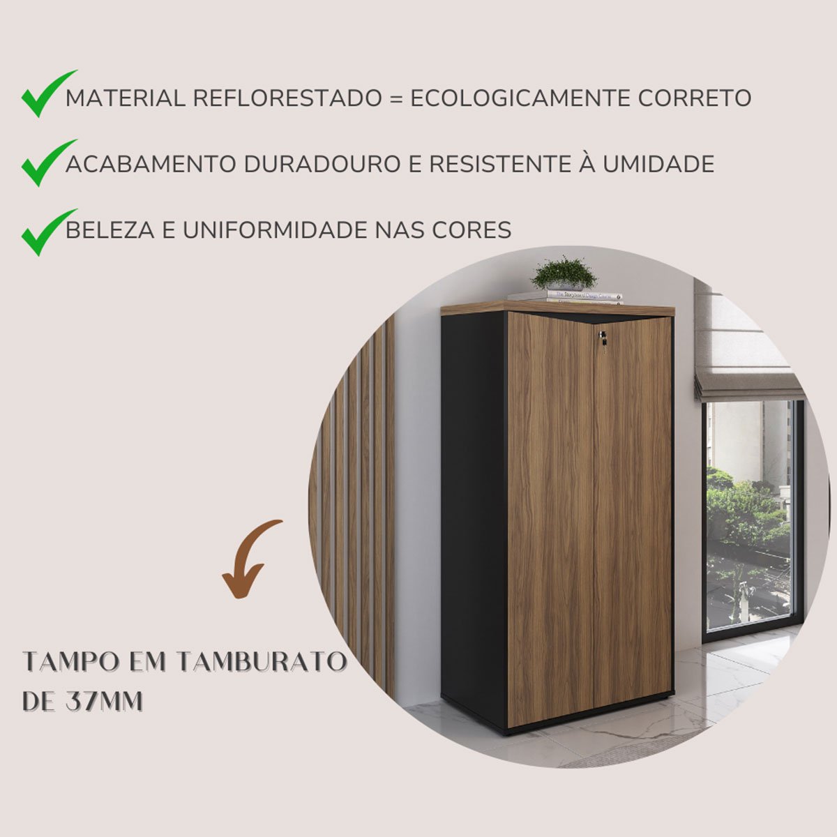 Armário para Escritório 2 Portas com Chave 3 Prateleiras Nogal/Preto