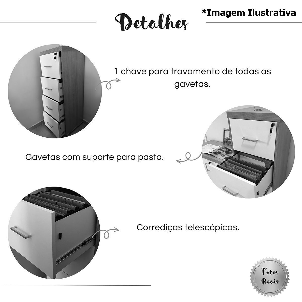Armário para Escritório 4 Gavetas com Chave Nogal/Preto