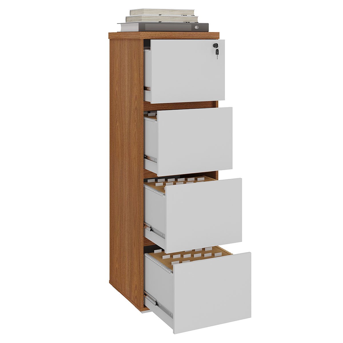 Armário para Escritório com 4 Gavetas e Chave Arquivo Freijó/Branco