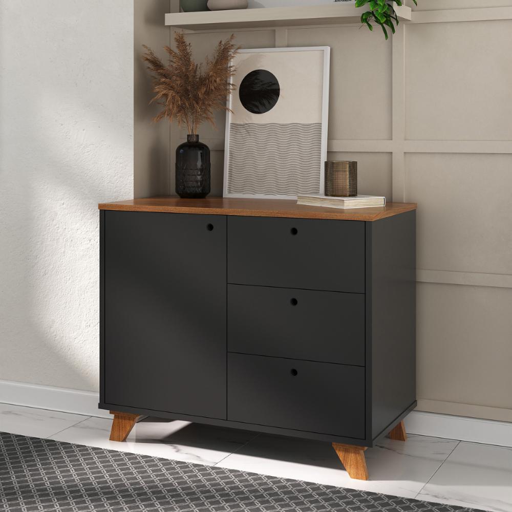 Balcão com 1 Porta e 1 Prateleira Geórgia Marrom Preto