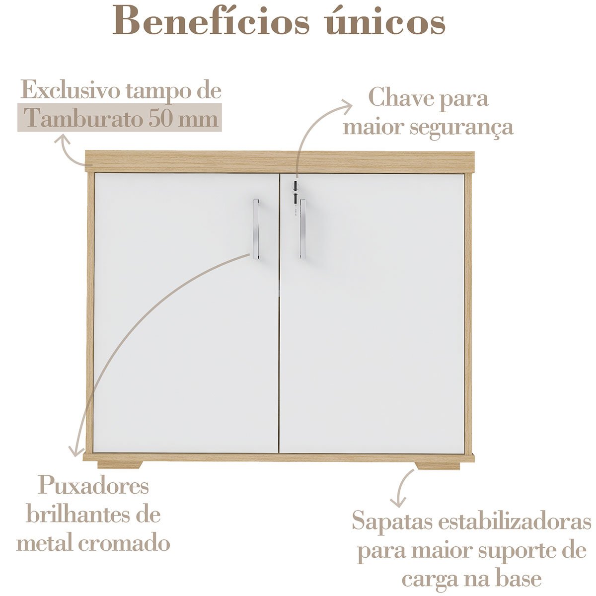 Balcão p/ Escritório Tampo Tamburato Executiva 2 Portas Carvalho/Branco