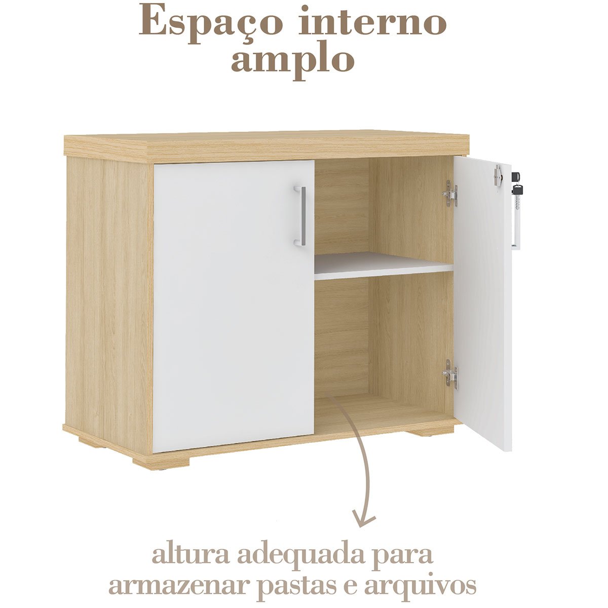 Balcão p/ Escritório Tampo Tamburato Executiva 2 Portas Carvalho/Branco