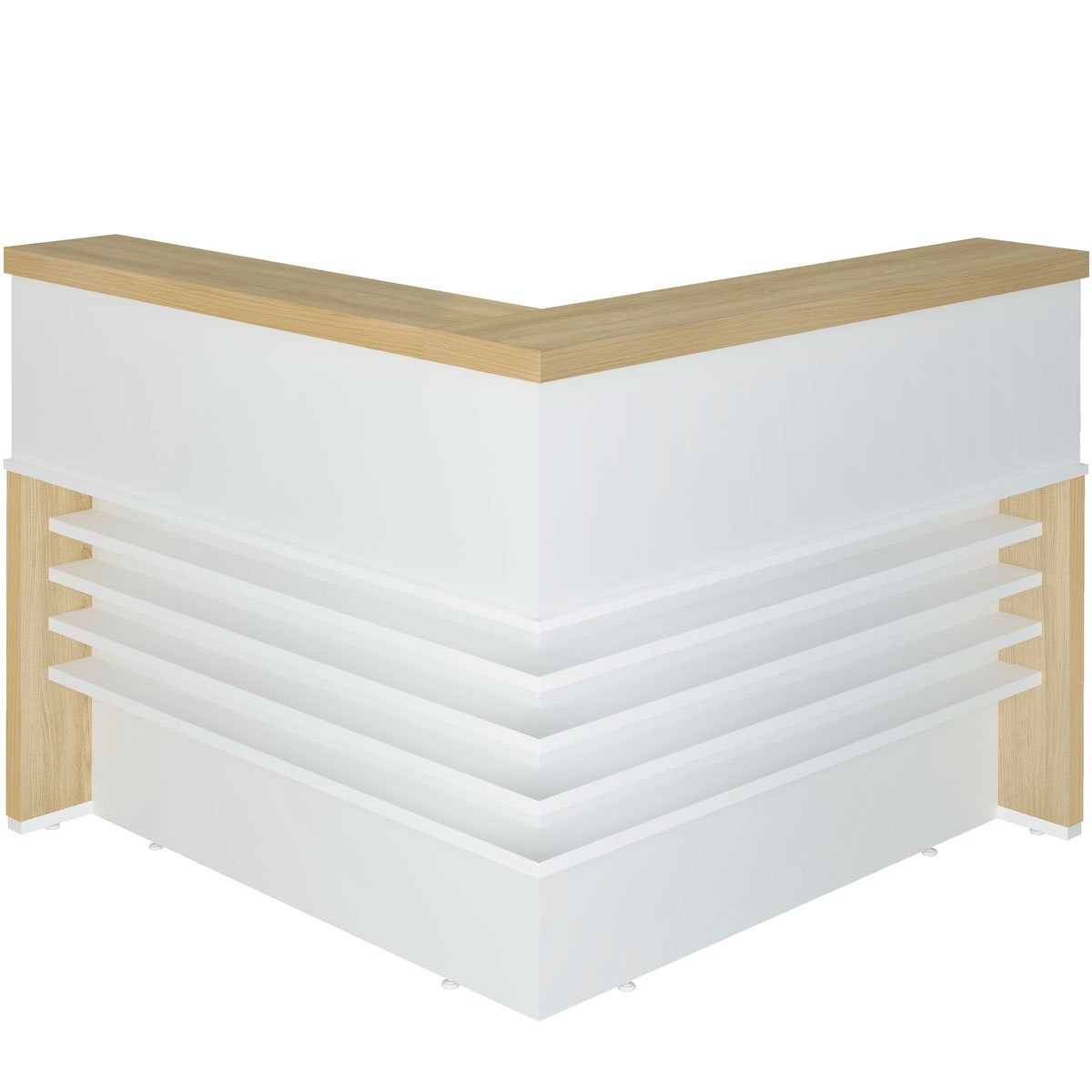 Balcão para Atendimento/Recepção em L com Tampo e Sapatas Carvalho/Branco