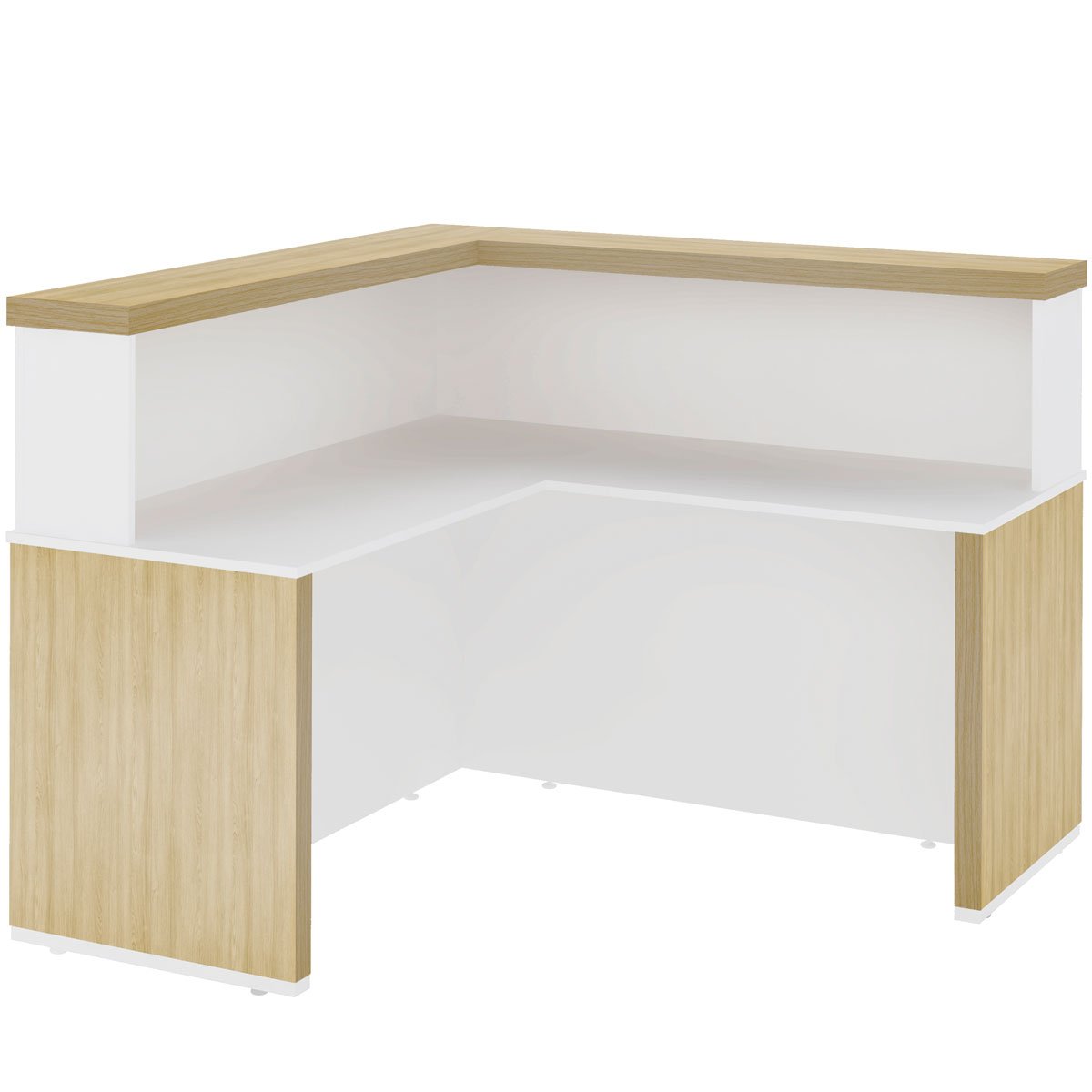 Balcão para Atendimento/Recepção em L com Tampo e Sapatas Carvalho/Branco