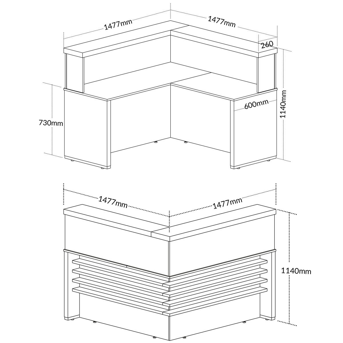 Balcão para Atendimento/Recepção em L com Tampo e Sapatas Carvalho/Branco