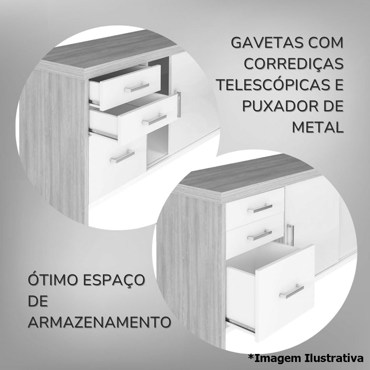Balcão para Escritório 2 Portas 3 Gavetas com Chave Grande Nogal/Preto
