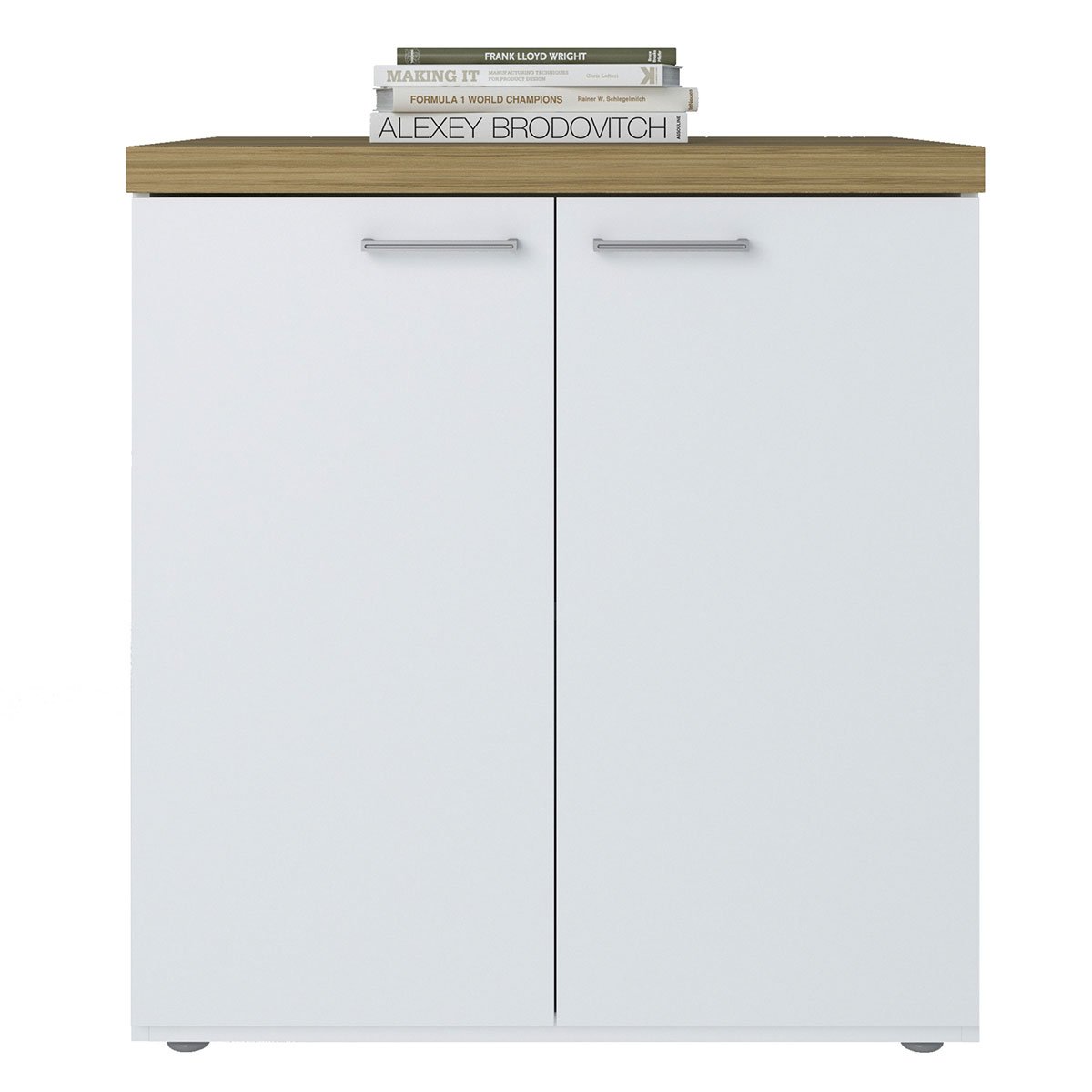Balcão para Escritório 2 Portas Pequeno Loke Olmo/Branco