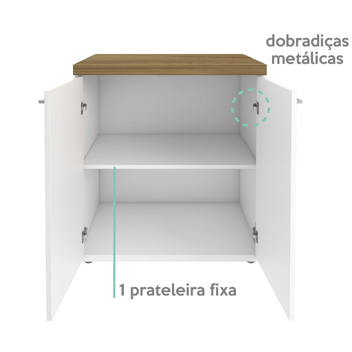 Balcão para Escritório 2 Portas Pequeno Loke Olmo/Branco