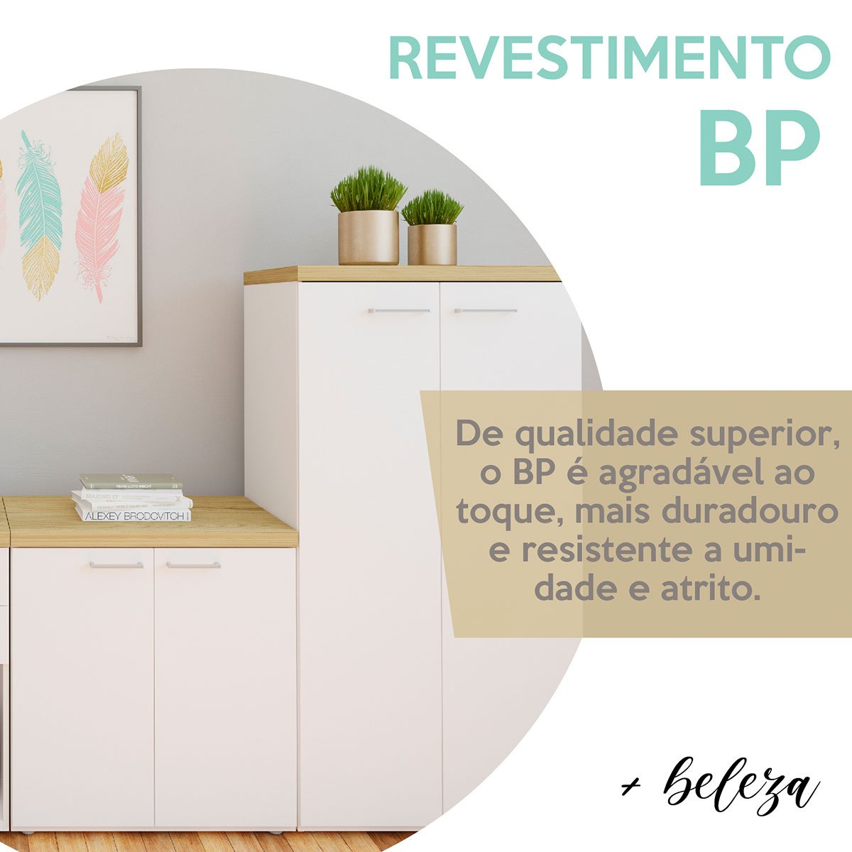 Balcão para Escritório 2 Portas Pequeno Loke Olmo/Branco