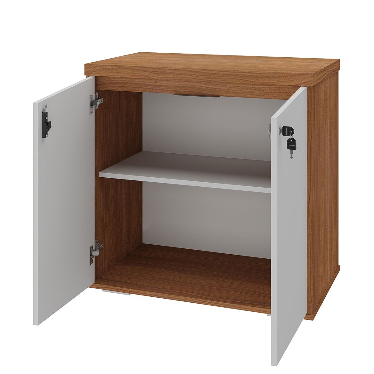 Balcão para Escritório 2 Portas com Chave Pequeno Freijó/Branco