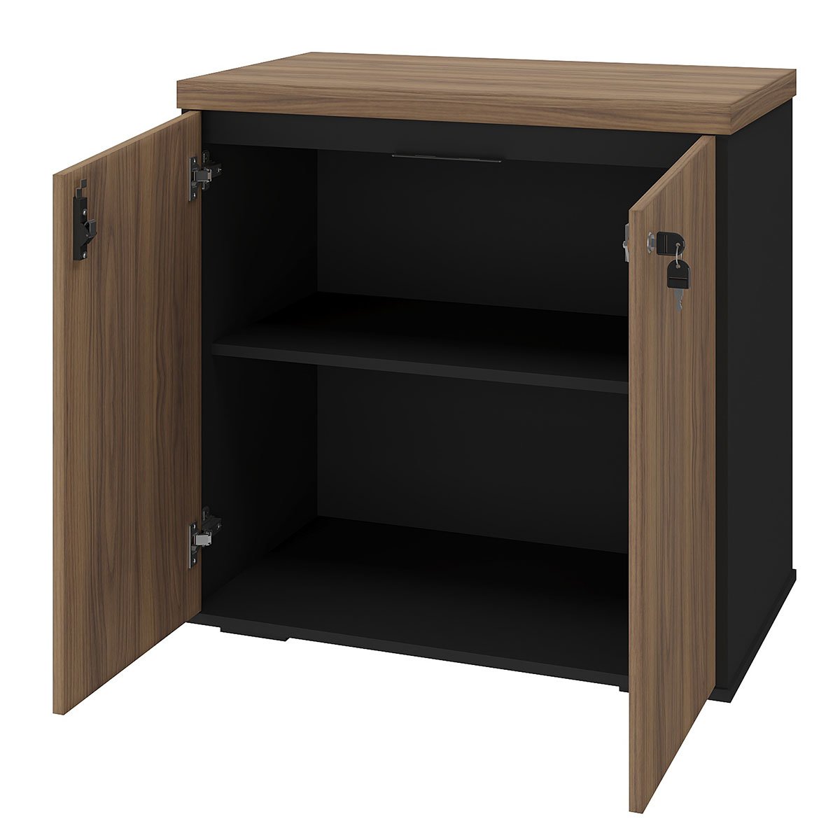 Balcão para Escritório 2 Portas com Chave Pequeno Nogal/Preto
