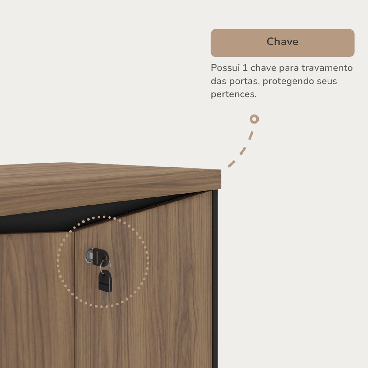 Balcão para Escritório 2 Portas com Chave Pequeno Nogal/Preto