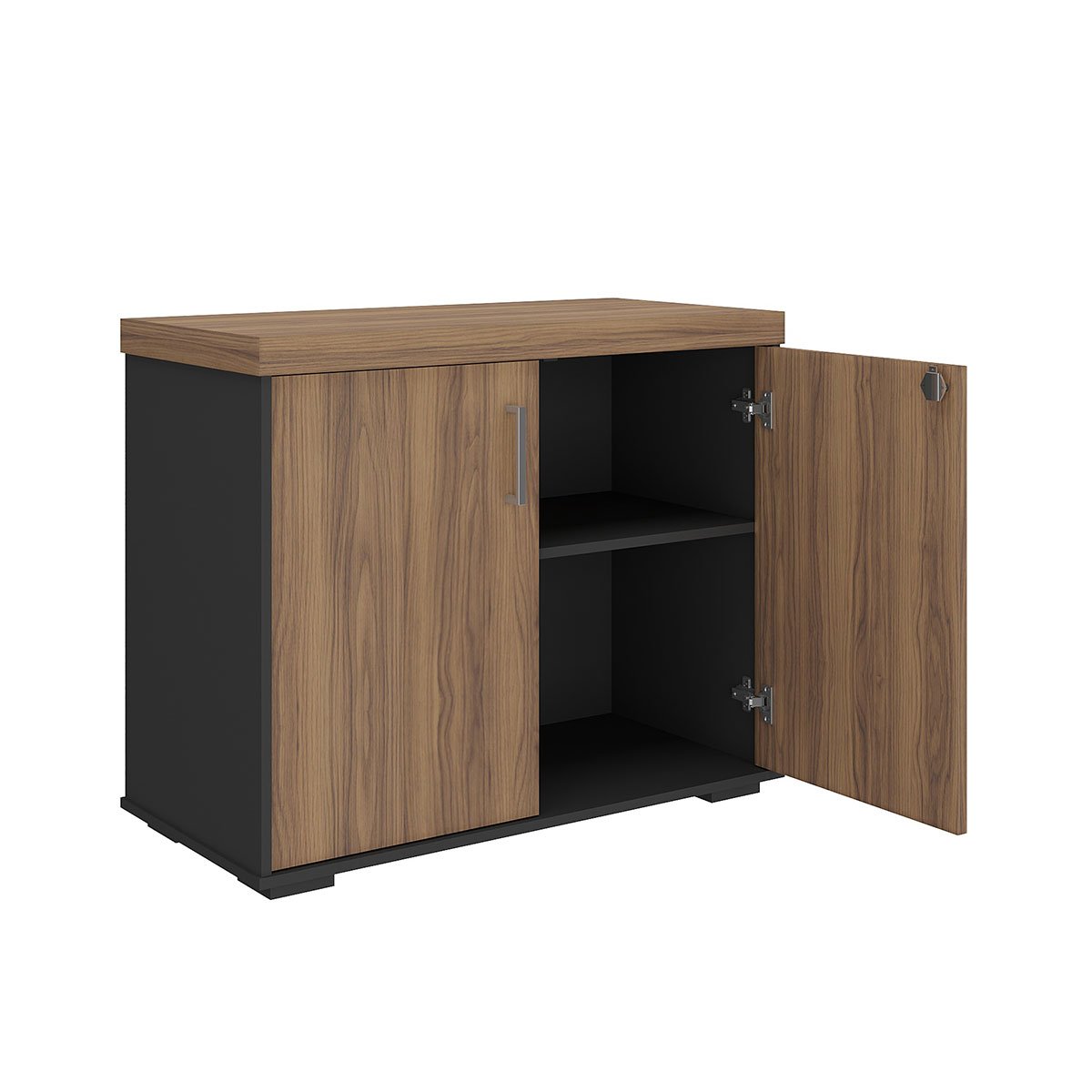 Balcão para Escritório 2 Portas com Chave Pequeno Nogal/Preto