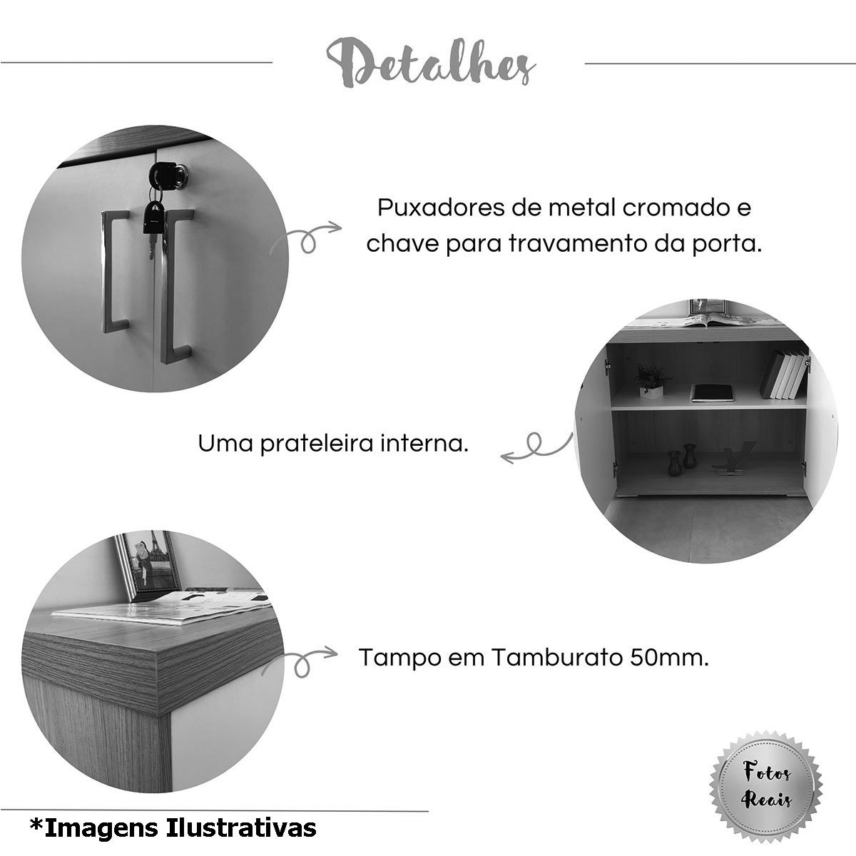 Balcão para Escritório 2 Portas com Chave Pequeno Nogal/Preto