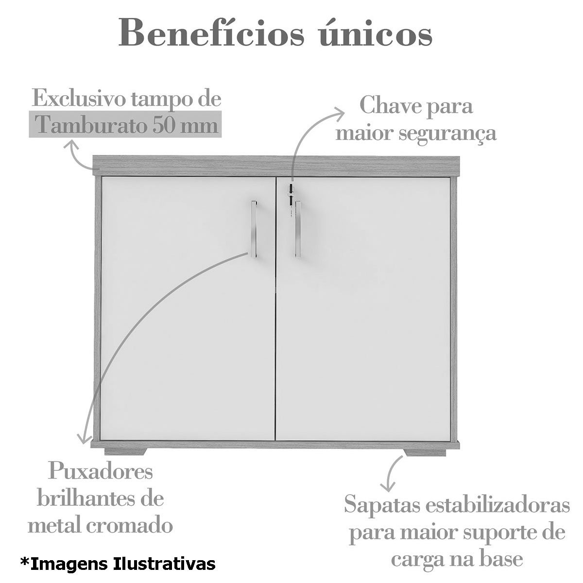 Balcão para Escritório 2 Portas com Chave Pequeno Nogal/Preto