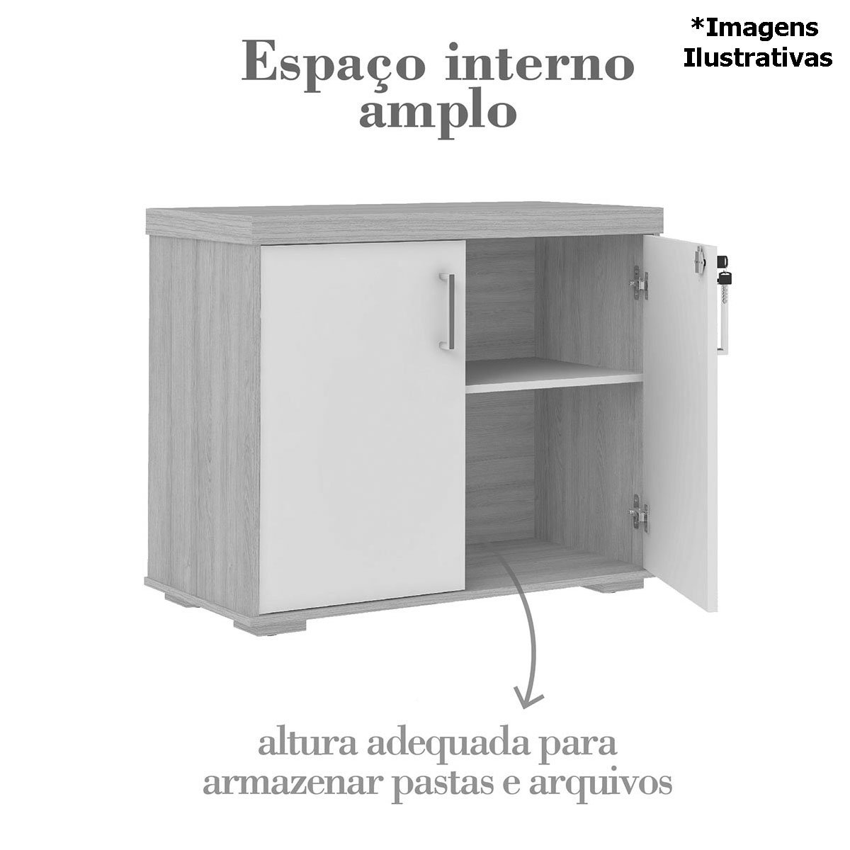 Balcão para Escritório 2 Portas com Chave Pequeno Nogal/Preto