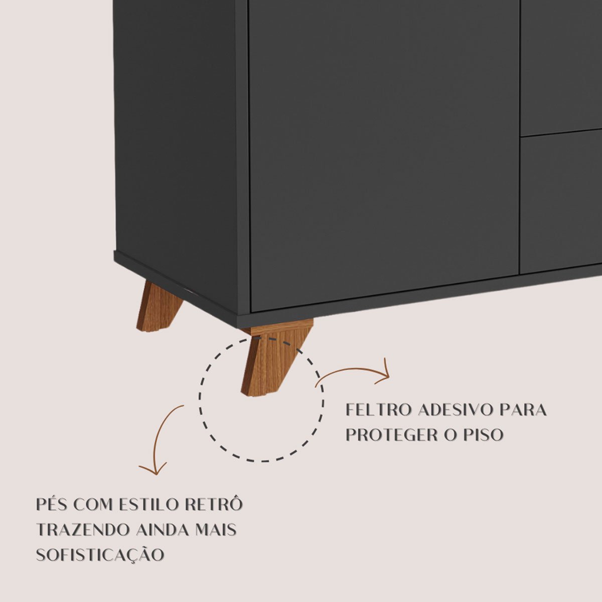 Balcão para Escritório 3 Gavetas 1 Porta Luciano Freijó/Preto