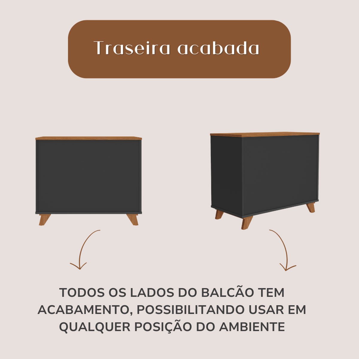 Balcão para Escritório 3 Gavetas 1 Porta Luciano Freijó/Preto