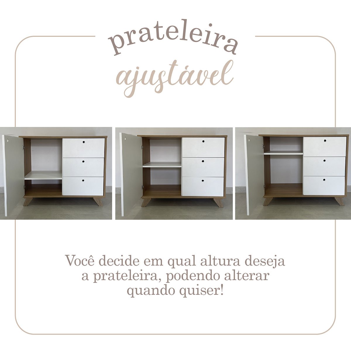 Balcão para Escritório 3 Gavetas 1 Porta Luciano Olmo/Branco