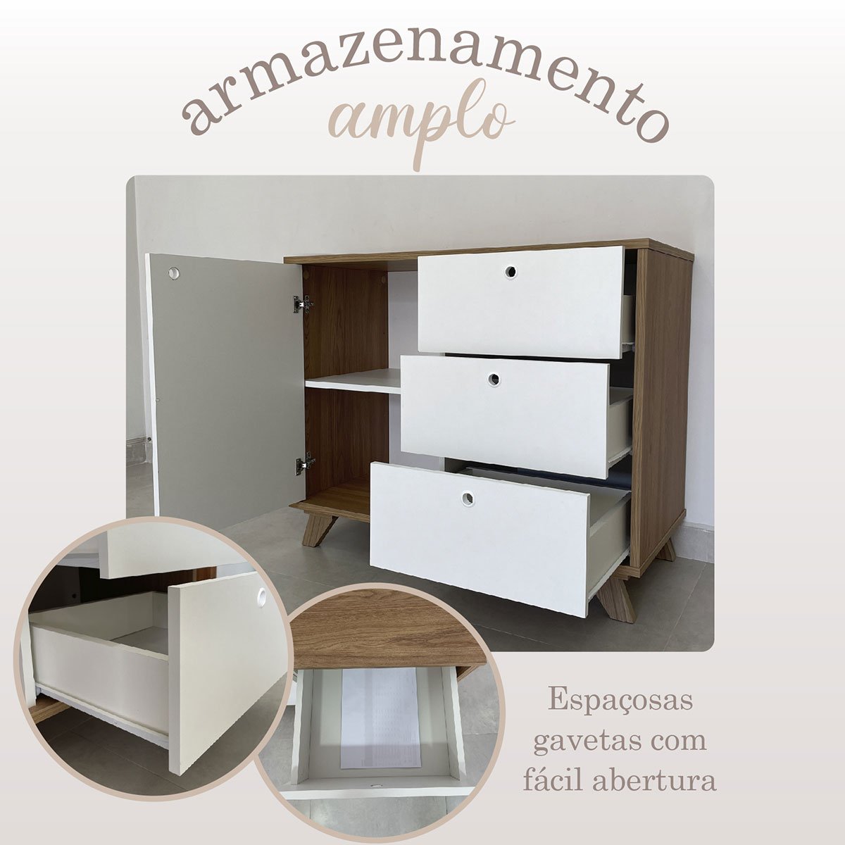 Balcão para Escritório 3 Gavetas 1 Porta Luciano Olmo/Branco